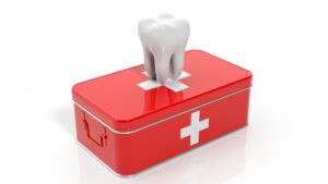 3D rendering of tooth and first aid kit, isolated on white background emergency dentistry dentist in Bellmead Texas
